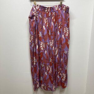 Eloquii purple orange floral leaf print boho wide leg crop pant 24